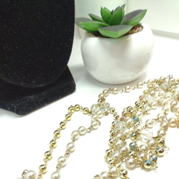 Pearls,  AB Beads, Gold Beads With Pink and Blue, Goldtone Connection Chain - Picture 2 of 6